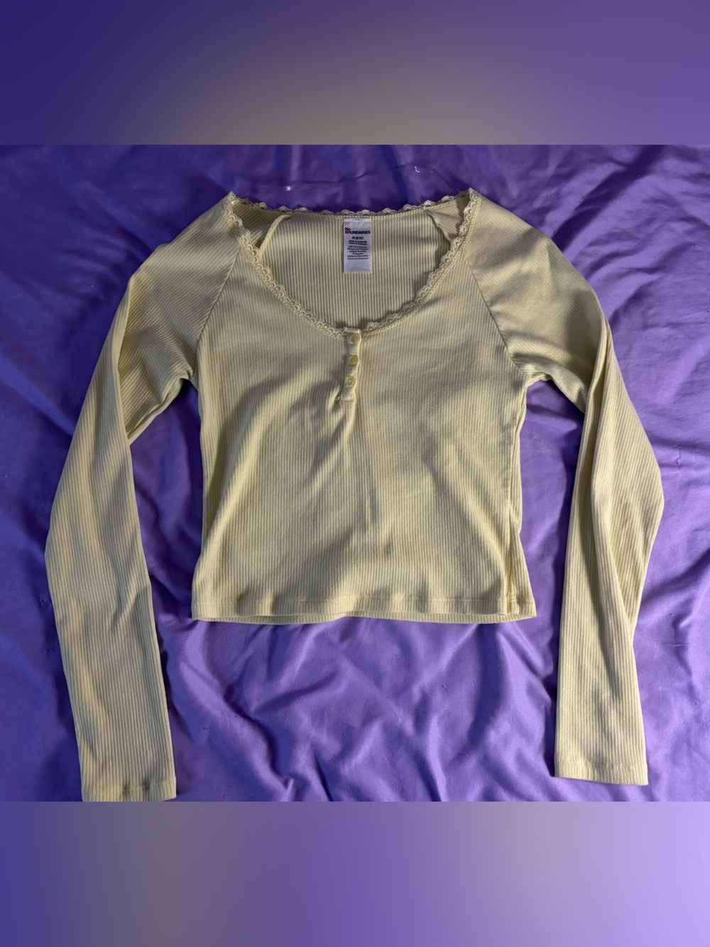 No Boundaries Yellow Ribbed Long Sleeve Henley Top